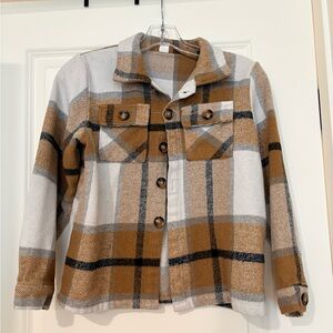 SHEIN Kids Plaid Shacket in Brown & White
